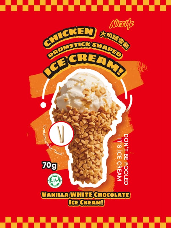 Niceme chicken-drumstick shaped vanilla white-chocolate ice cream cone